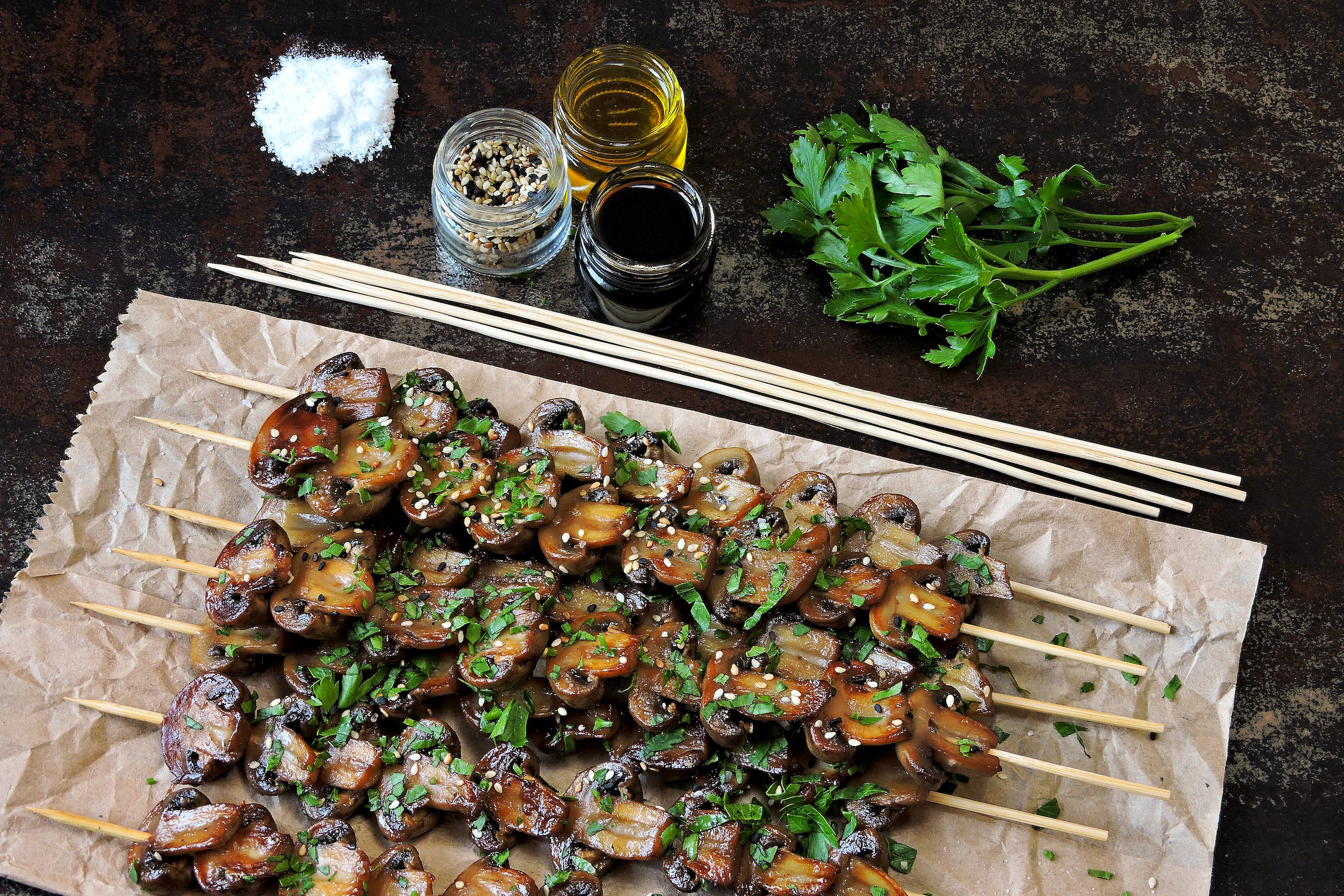 Brochetas de champiñones a la parrilla